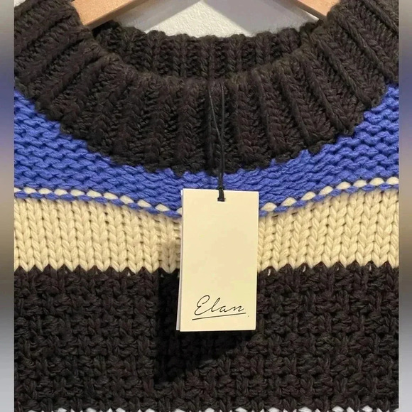 NWT Elan Cassidy Striped Sweater, Chunky, Relaxed, Black, Cream, Royal Blue, S - Picture 4 of 15